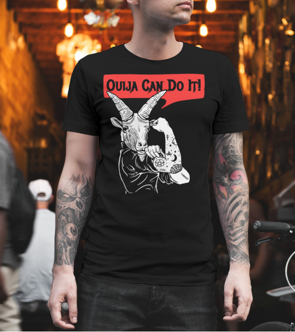 Ouija Can Do It Goat Flexing with Occult Symbols T-Shirt Ouija Can Do It Goat Flexing with Occult Symbols T-Shirt