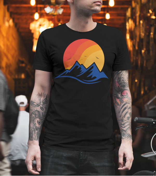 Sunset Mountain Vibrant Horizon with Birds Over Peaks T-Shirt Sunset Mountain Vibrant Horizon with Birds Over Peaks T-Shirt