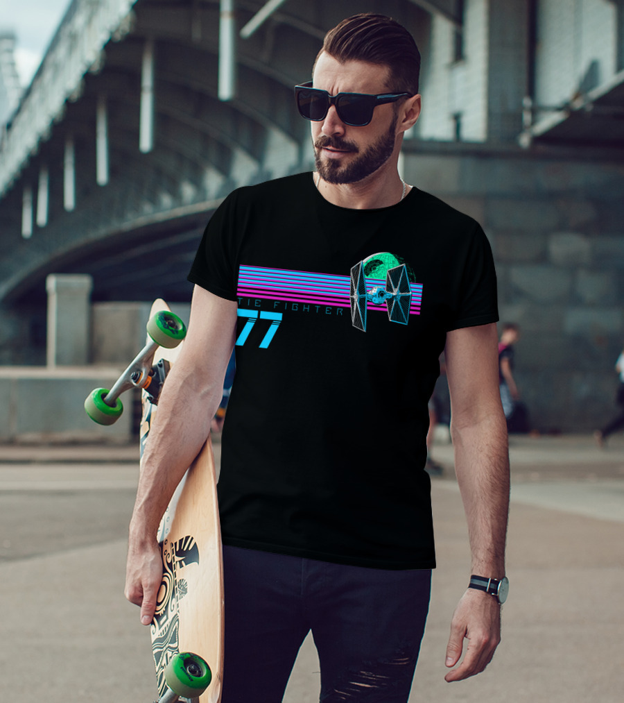 TIE Fighter 77 Retro Stripe Death Star T-Shirt