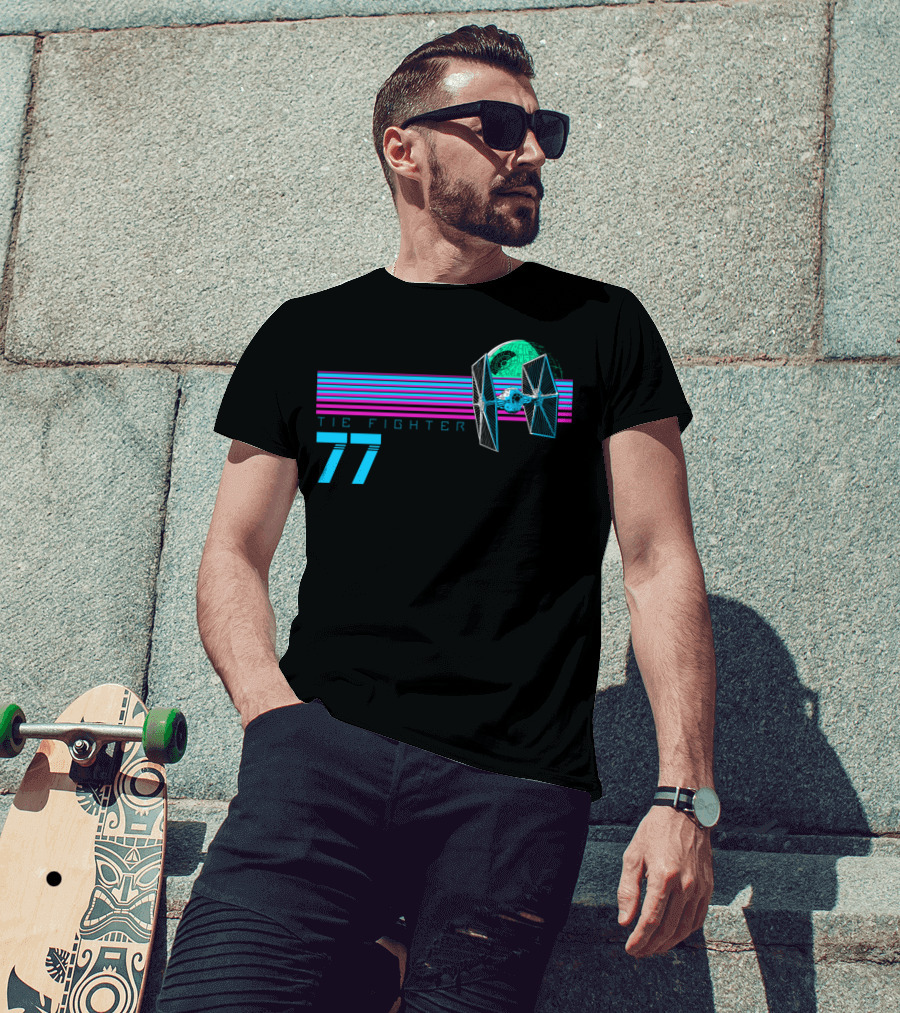 TIE Fighter 77 Retro Stripe Death Star T-Shirt