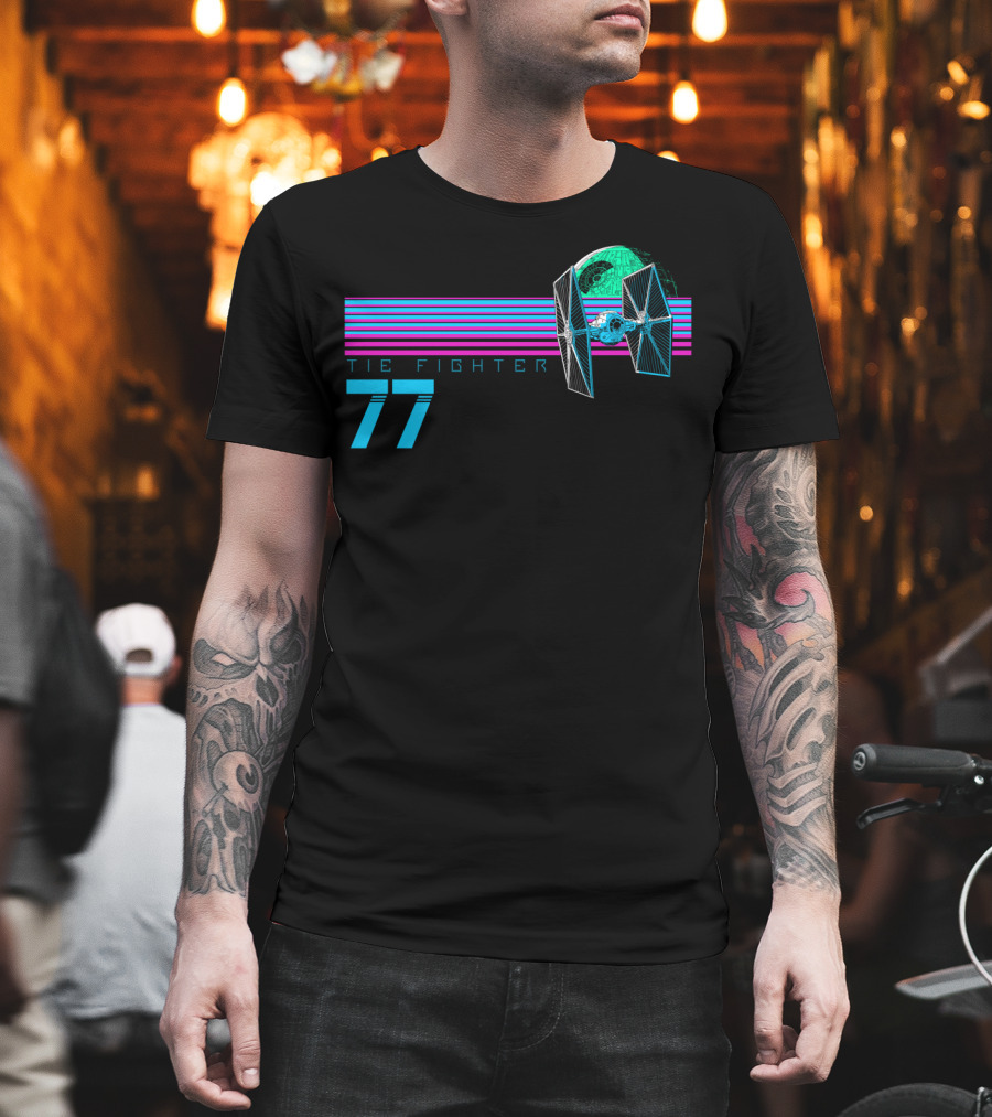 TIE Fighter 77 Retro Stripe Death Star T-Shirt