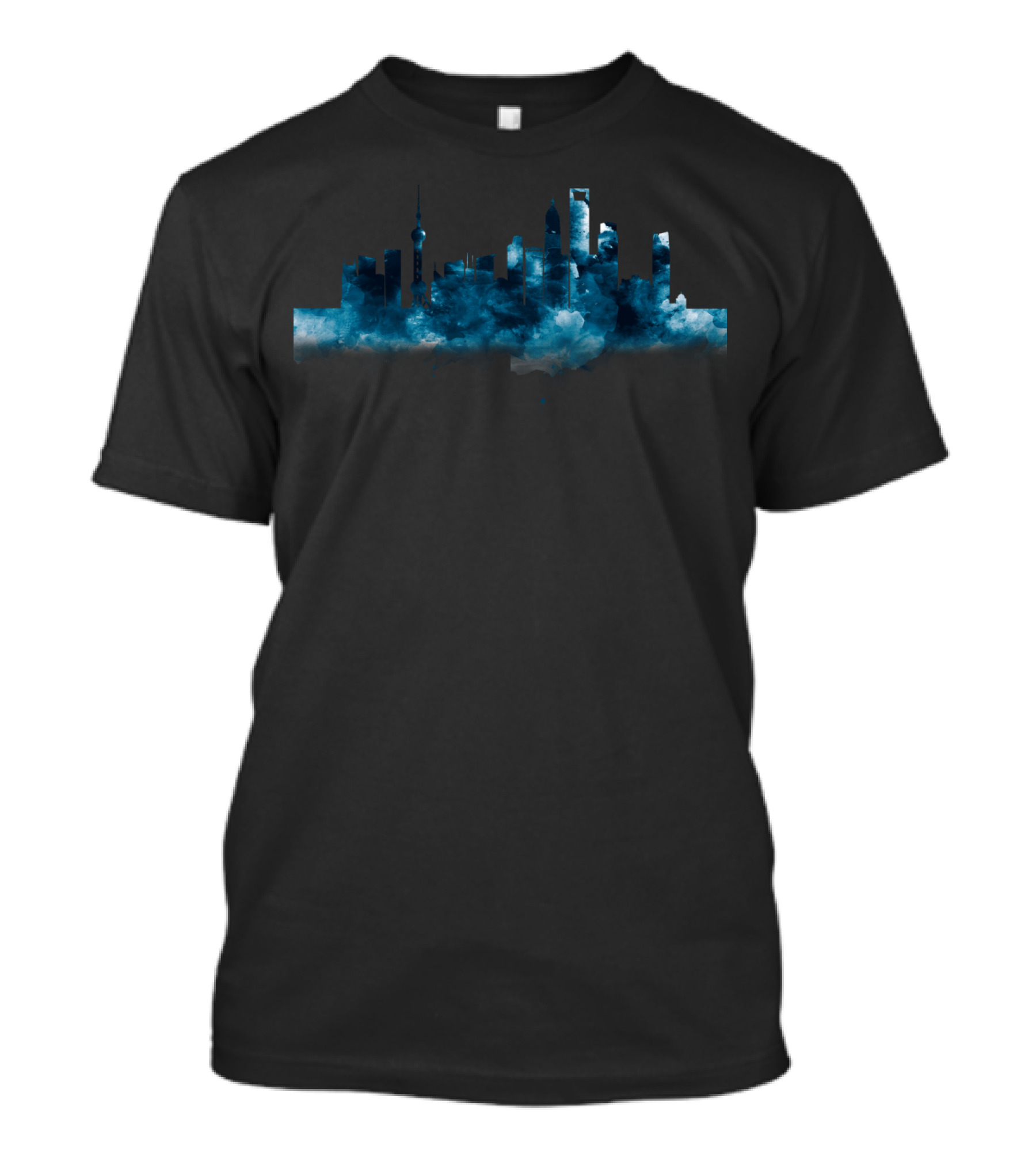 Shanghai Skyline Blue Smoke Illusion T-Shirt