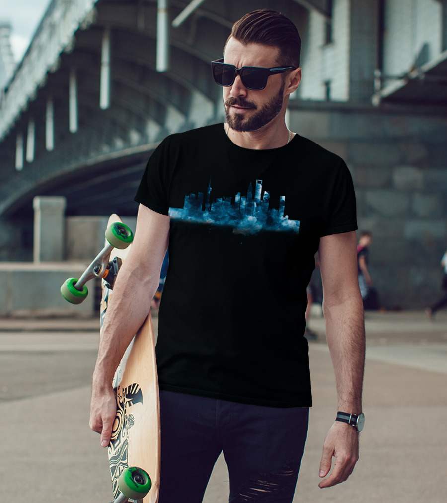 Shanghai Skyline Blue Smoke Illusion T-Shirt