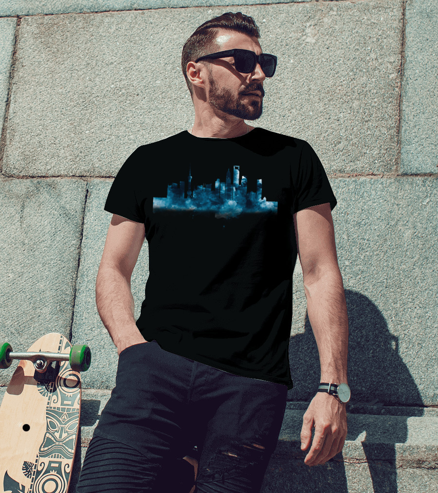 Shanghai Skyline Blue Smoke Illusion T-Shirt