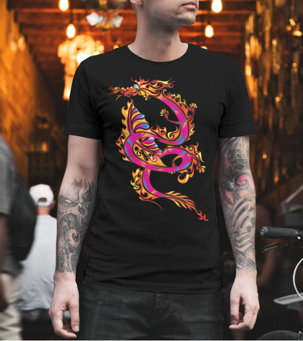 Fire Serpent Vibrant Flame Twist Dragon Fantasy T-Shirt Fire Serpent Vibrant Flame Twist Dragon Fantasy T-Shirt