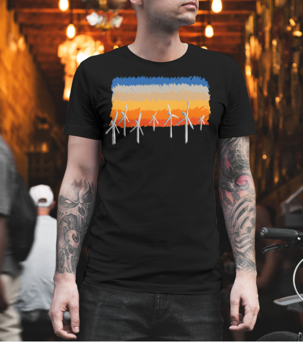 Wind Power Renewable Energy Sunset Windmill Scene T-Shirt Wind Power Renewable Energy Sunset Windmill Scene T-Shirt