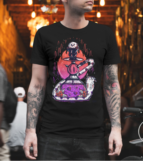 Shisha in the Grass Neon Hookah with Skull and Flowers T-Shirt Shisha in the Grass Neon Hookah with Skull and Flowers T-Shirt