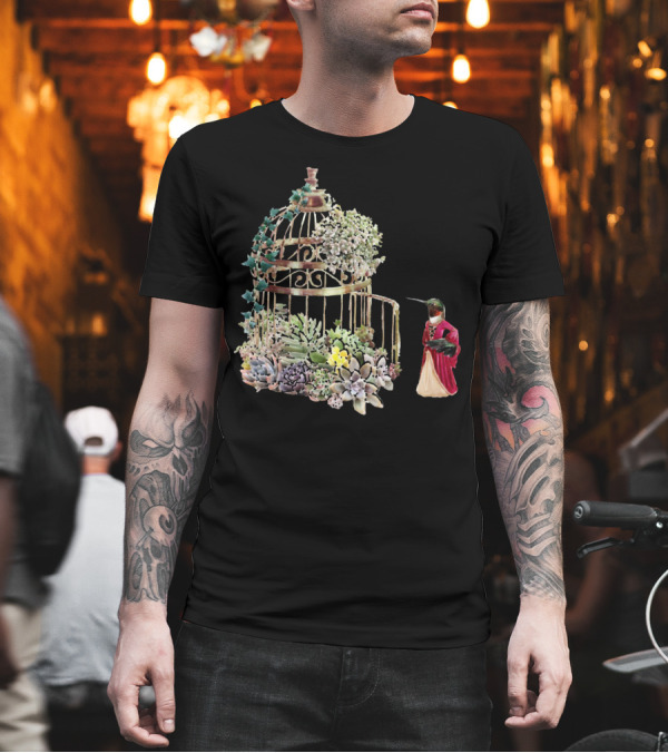 Lady Hummingbird in Succulent Garden Cage with Red Cloak T-Shirt Lady Hummingbird in Succulent Garden Cage with Red Cloak T-Shirt