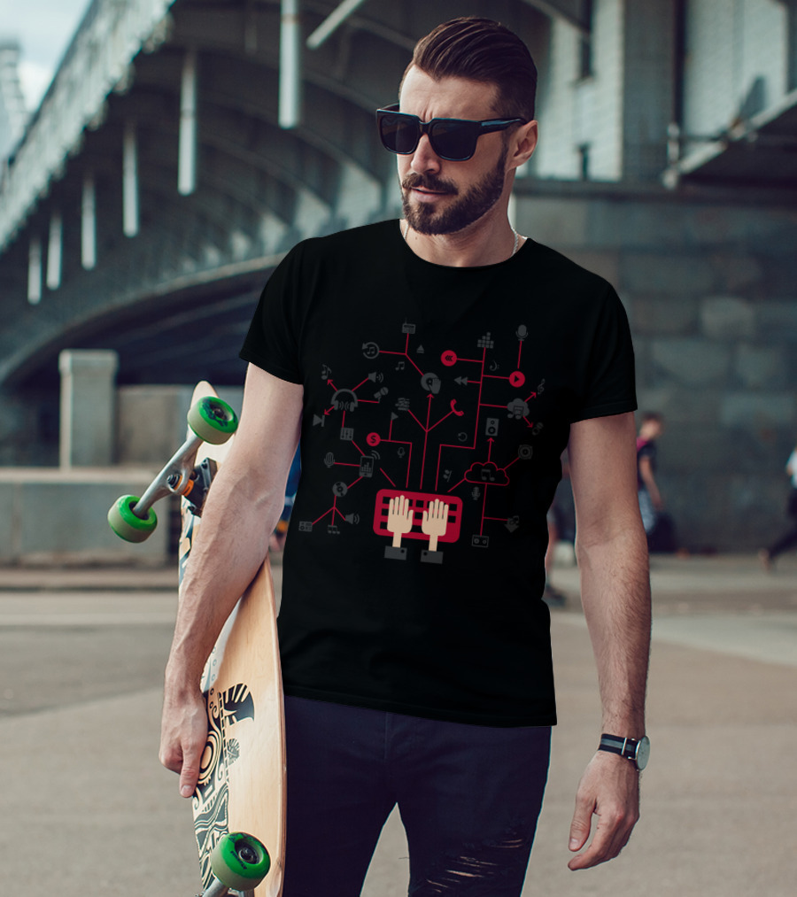 Interactive Music Network With Keyboard Connections T-Shirt
