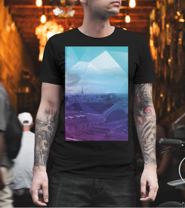 Paris Skyline with Abstract Geometric Overlay T-Shirt Paris Skyline with Abstract Geometric Overlay T-Shirt