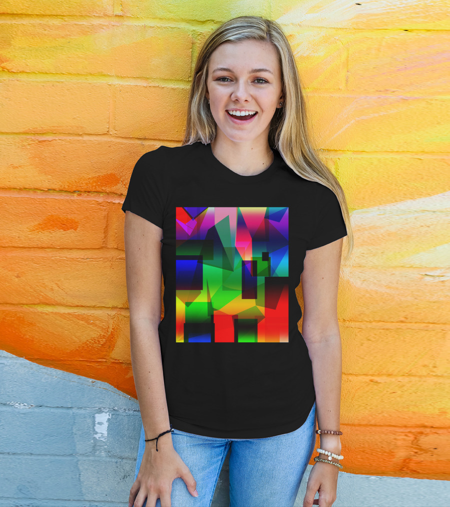 Depth Large Multicolored Geometric Abstract T-Shirt