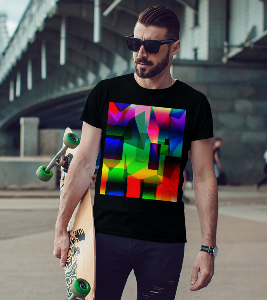 Depth Large Multicolored Geometric Abstract T-Shirt