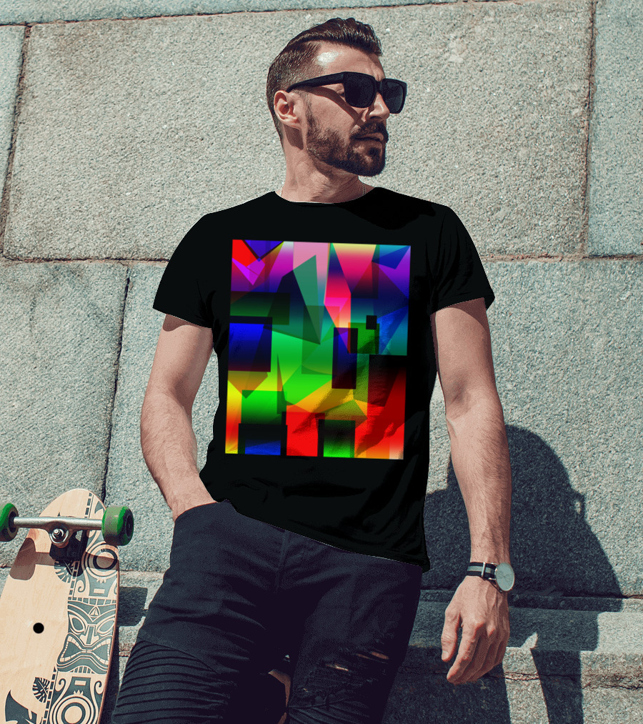 Depth Large Multicolored Geometric Abstract T-Shirt
