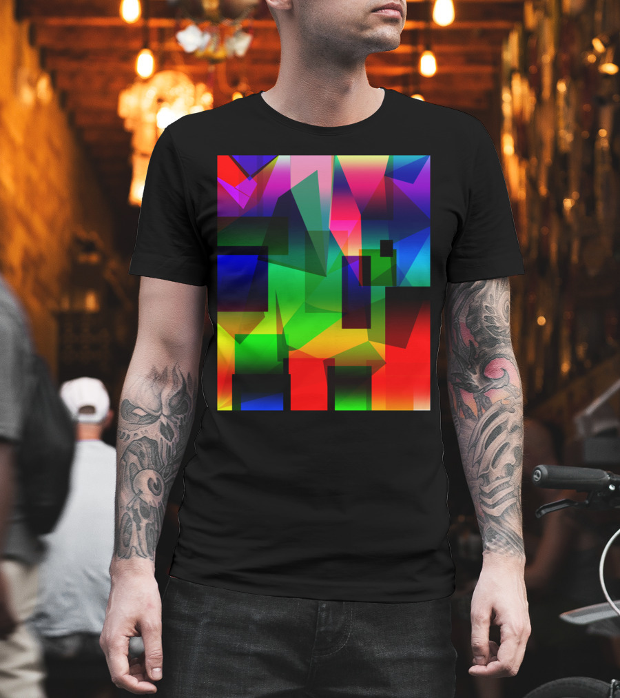 Depth Large Multicolored Geometric Abstract T-Shirt