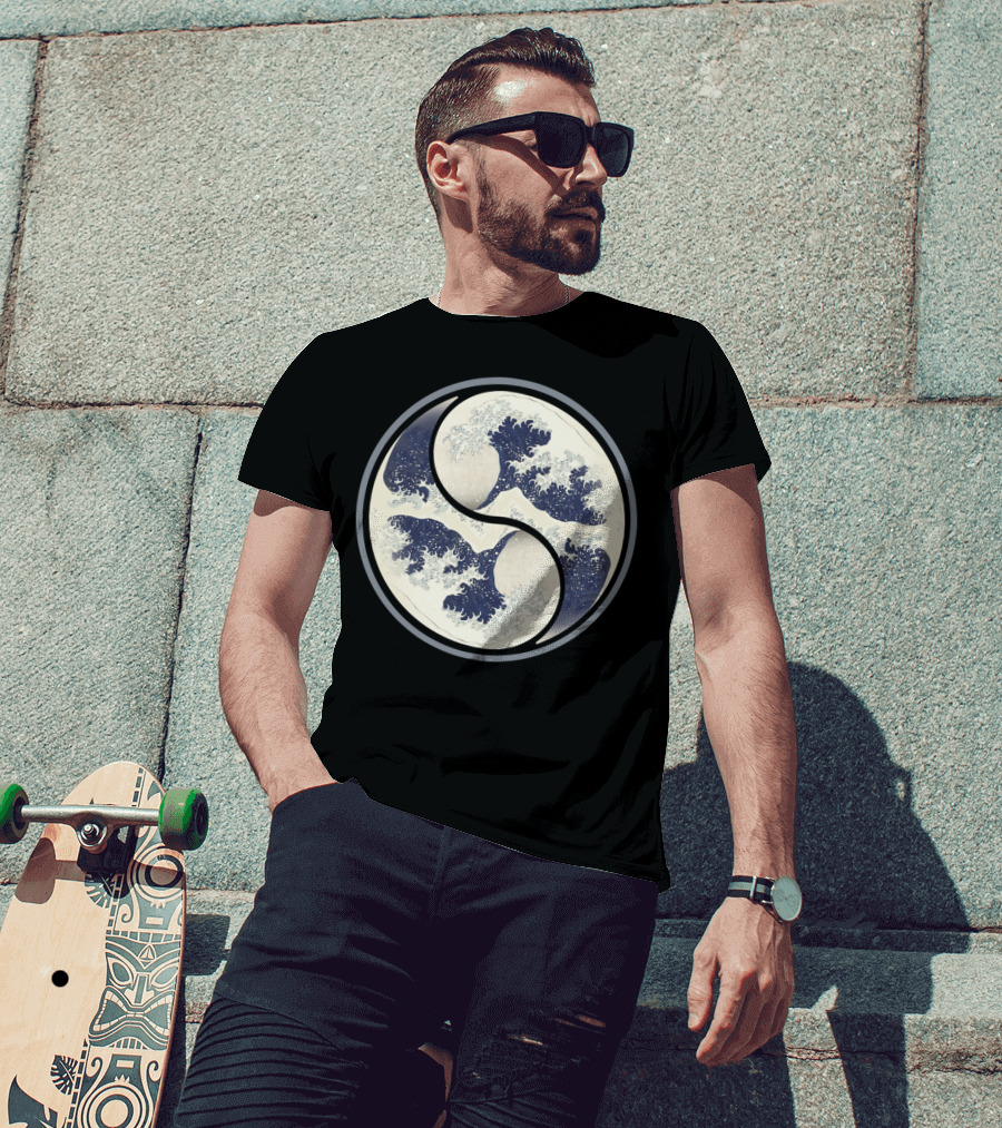 Yin Yang Great Wave Inspired Circular T-Shirt