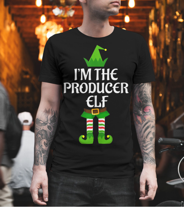 I'M THE PRODUCER ELF Green Hat Belt Striped Socks T-Shirt I'M THE PRODUCER ELF Green Hat Belt Striped Socks T-Shirt