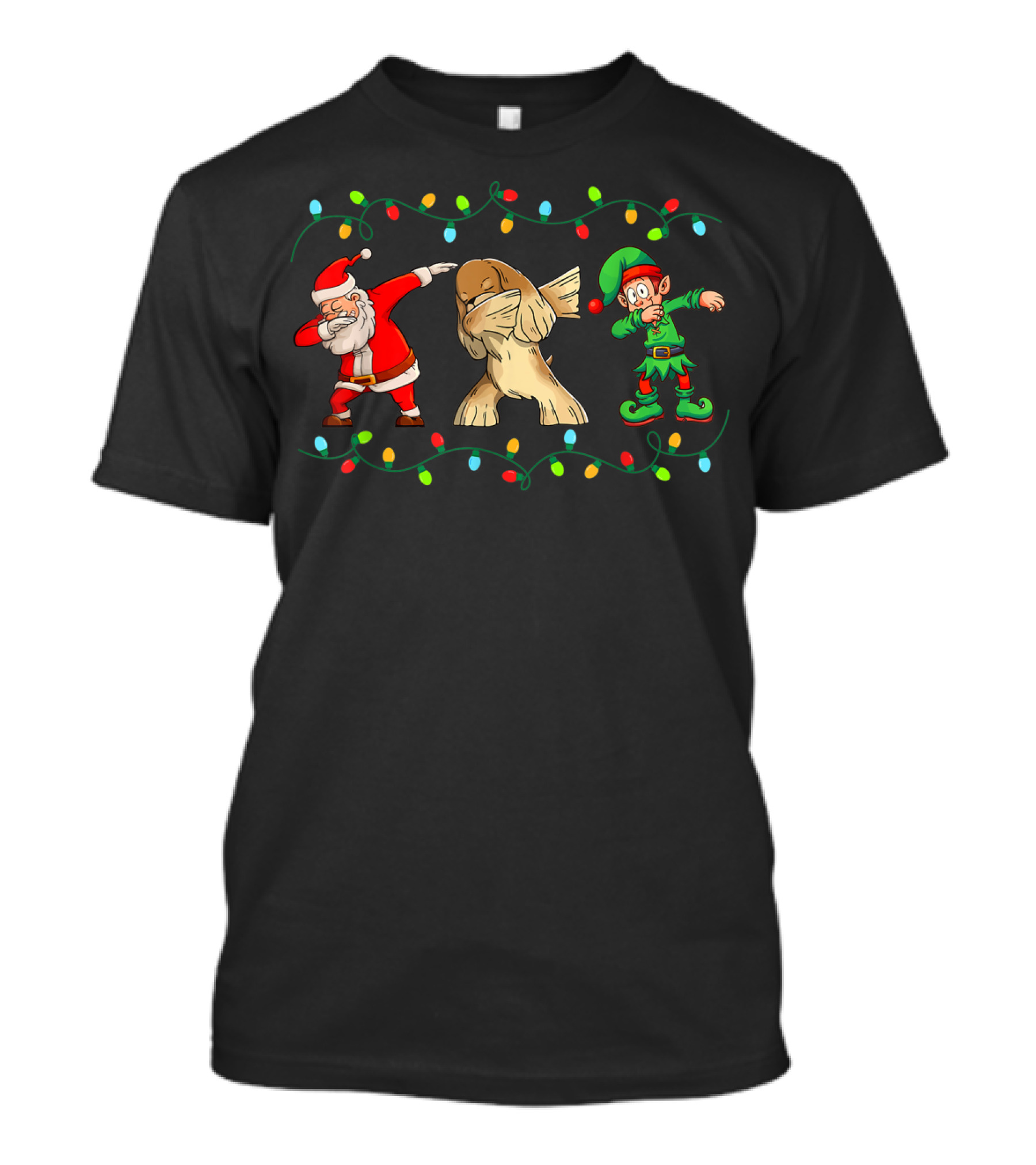Dabbing Santa Cocker Spaniel And Elf With Christmas Lights T-Shirt