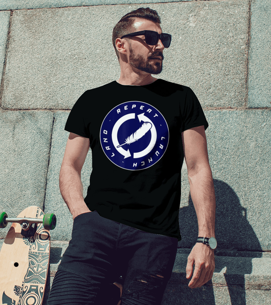 Repeat Launch Land Blue Origin Rocket Feather T-Shirt