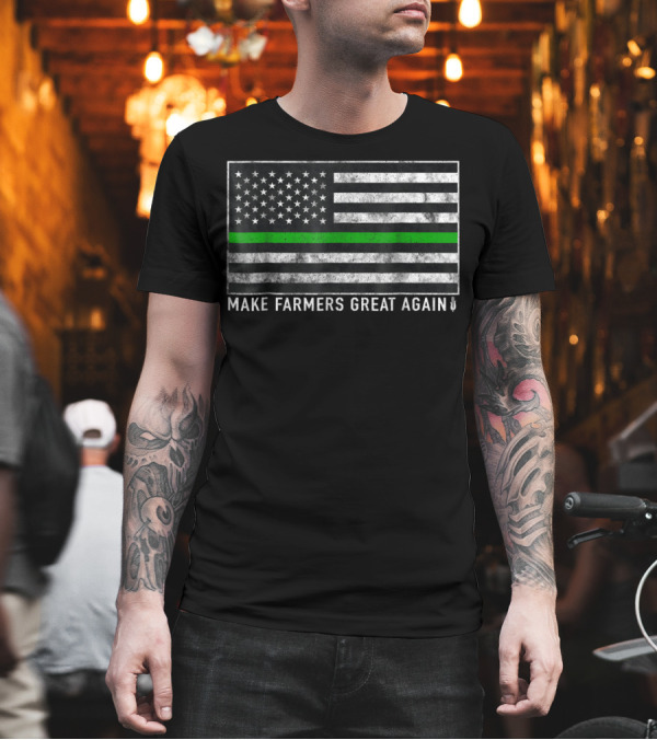 Make Farmers Great Again US Flag Green Line Stars Stripes T-Shirt Make Farmers Great Again US Flag Green Line Stars Stripes T-Shirt