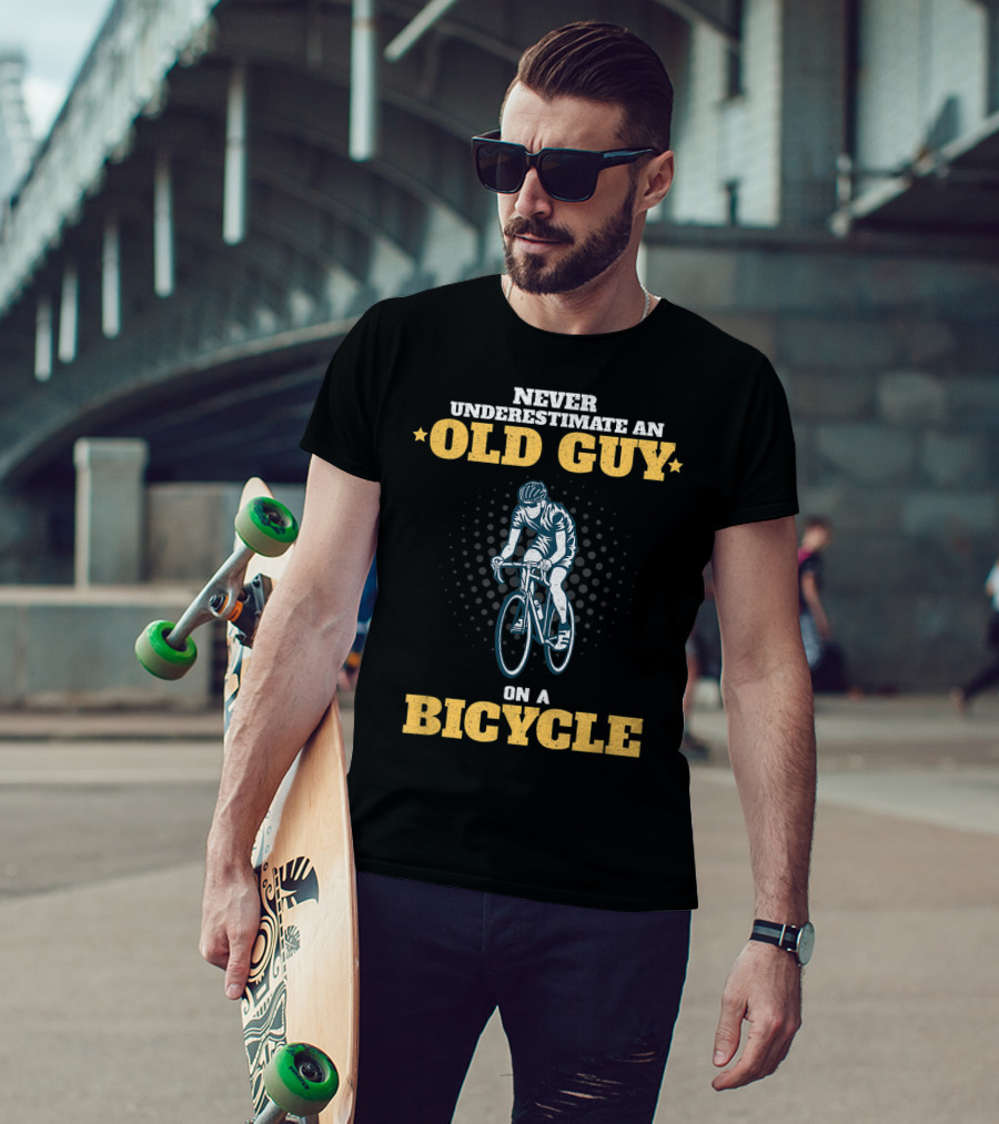 Never Underestimate An Old Guy On A Bicycle Athletic Cycling Star T-Shirt