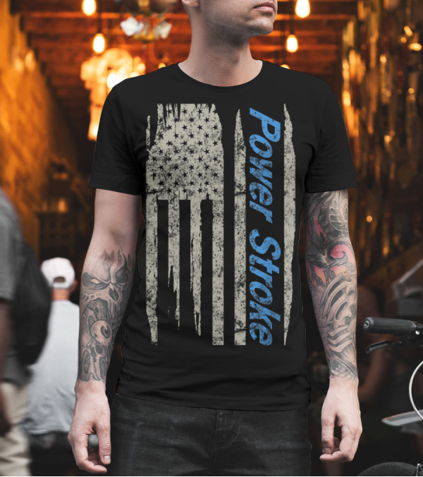 Power Stroke American Flag Distressed Blue T-Shirt Power Stroke American Flag Distressed Blue T-Shirt