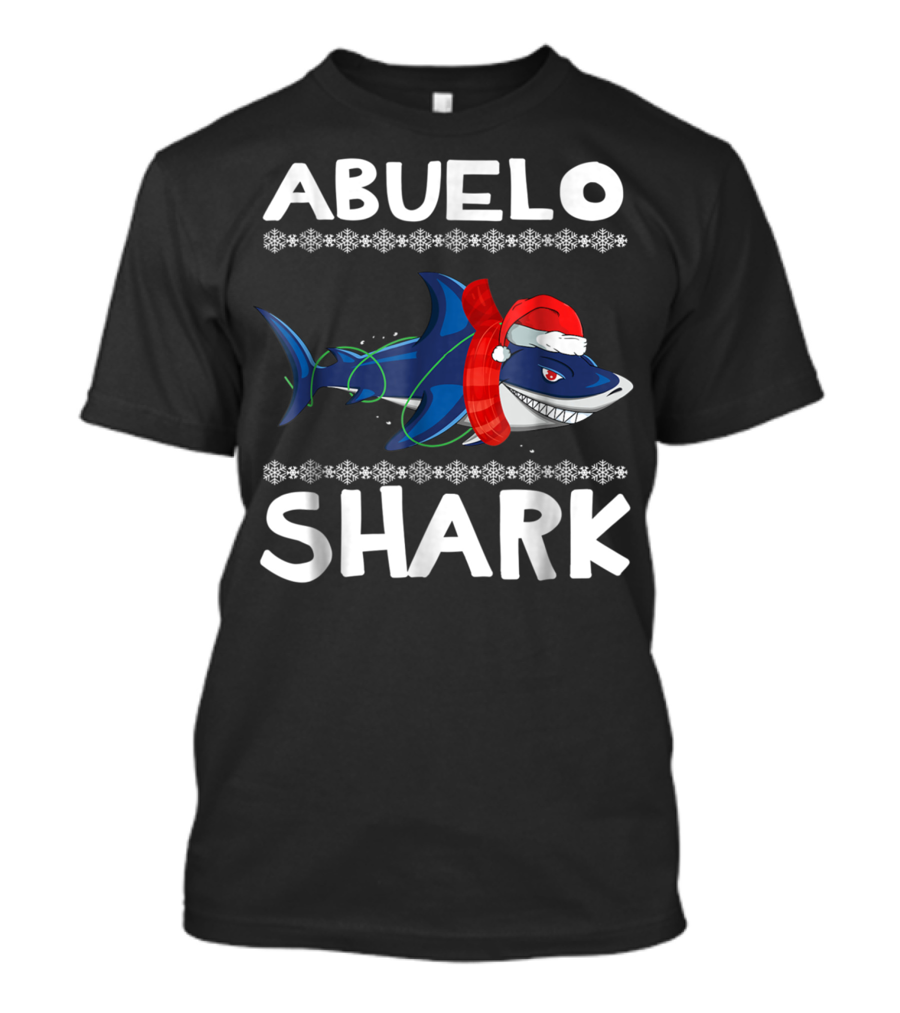 Abuelo Shark Christmas Family Sweater Santa Hat Snowflakes T-Shirt