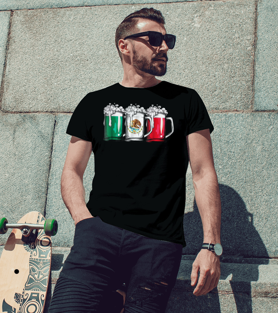 Beer Mugs Mexican Flag Cinco De Mayo Mexico T-Shirt