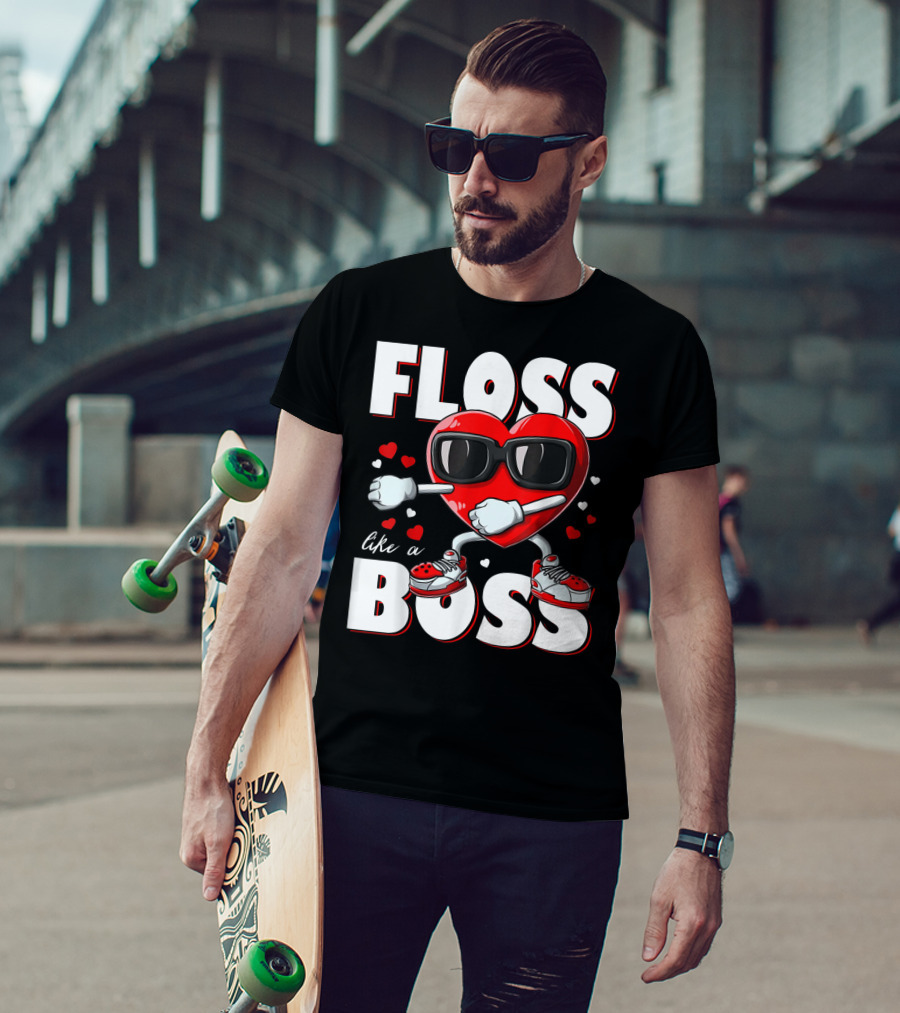 Floss Like A Boss Boys Valentines Day Kids Heart Flossing14 T-Shirt