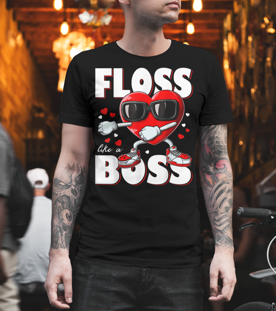 Floss Like A Boss Boys Valentines Day Kids Heart Flossing14 T-Shirt