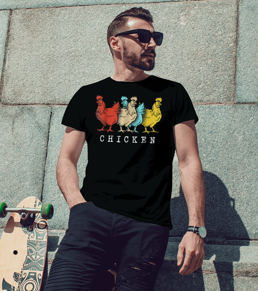 Chicken Vintage Funny Farm Poultry Farmer Rooster Retro Colorful T-Shirt