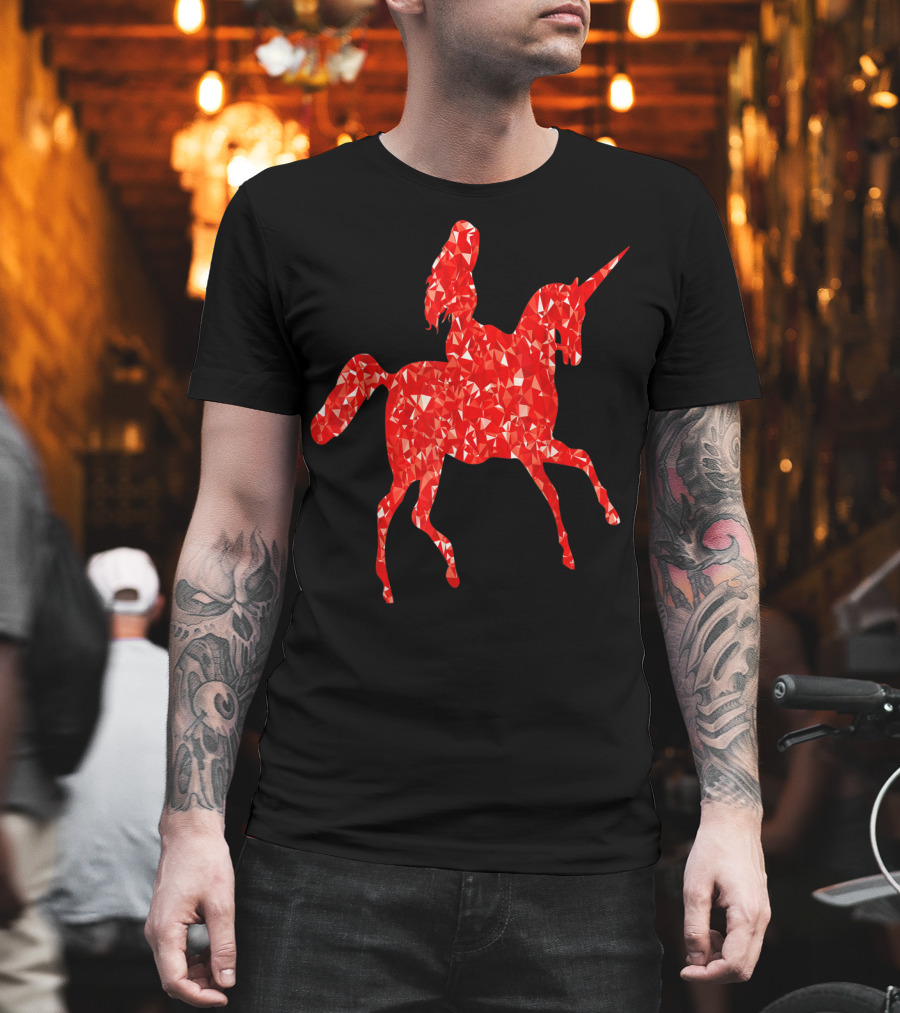 Animal Unicorn Sapphire Red Crystal T-Shirt