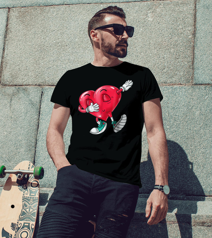 Dabbing Heart Valentine Kids Boys Love Day T-Shirt