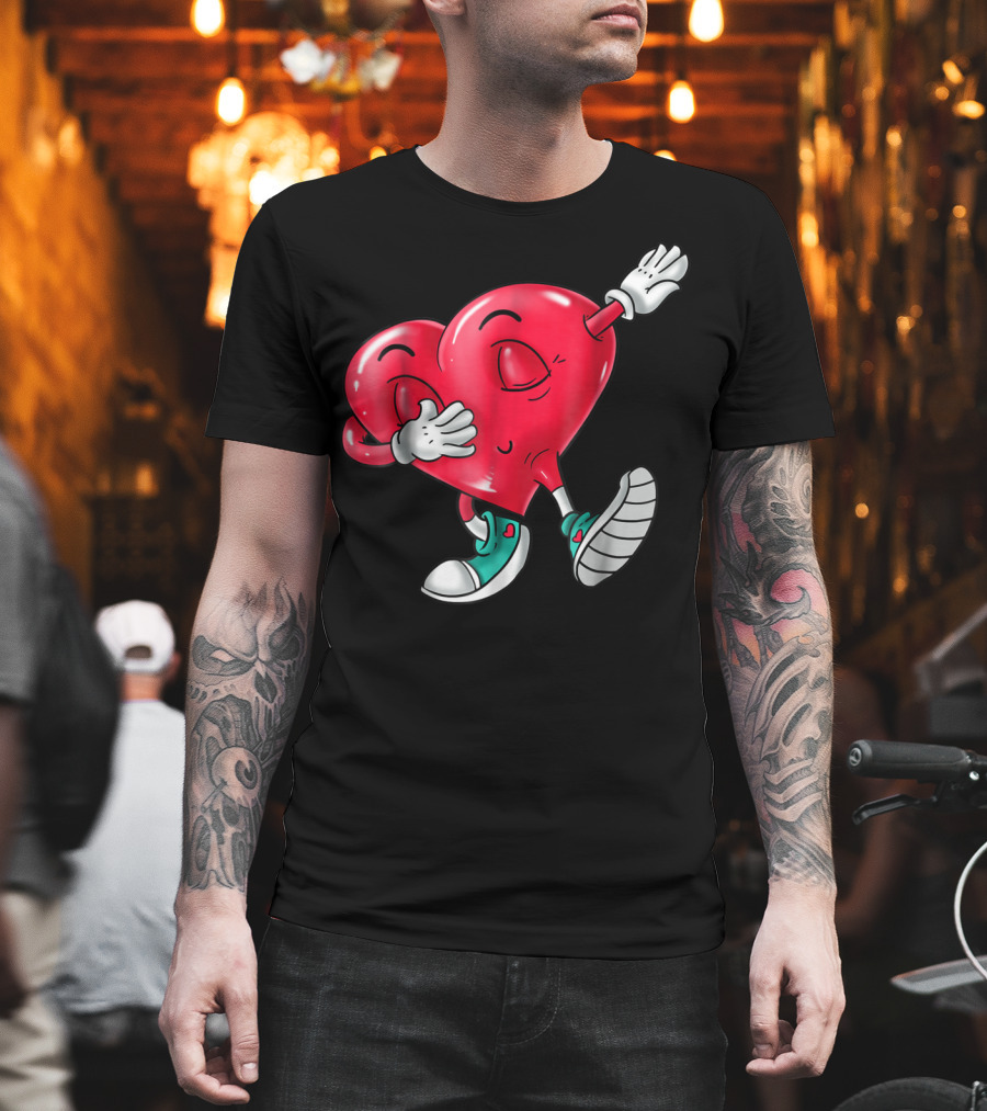 Dabbing Heart Valentine Kids Boys Love Day T-Shirt