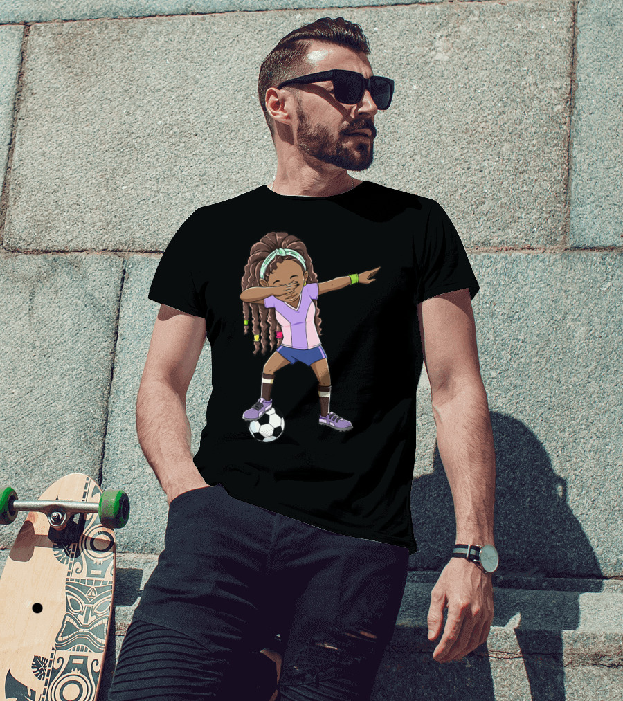 Dabbing Soccer Girls Black Queen Funny Football Youthful Sports Pose T-Shirt