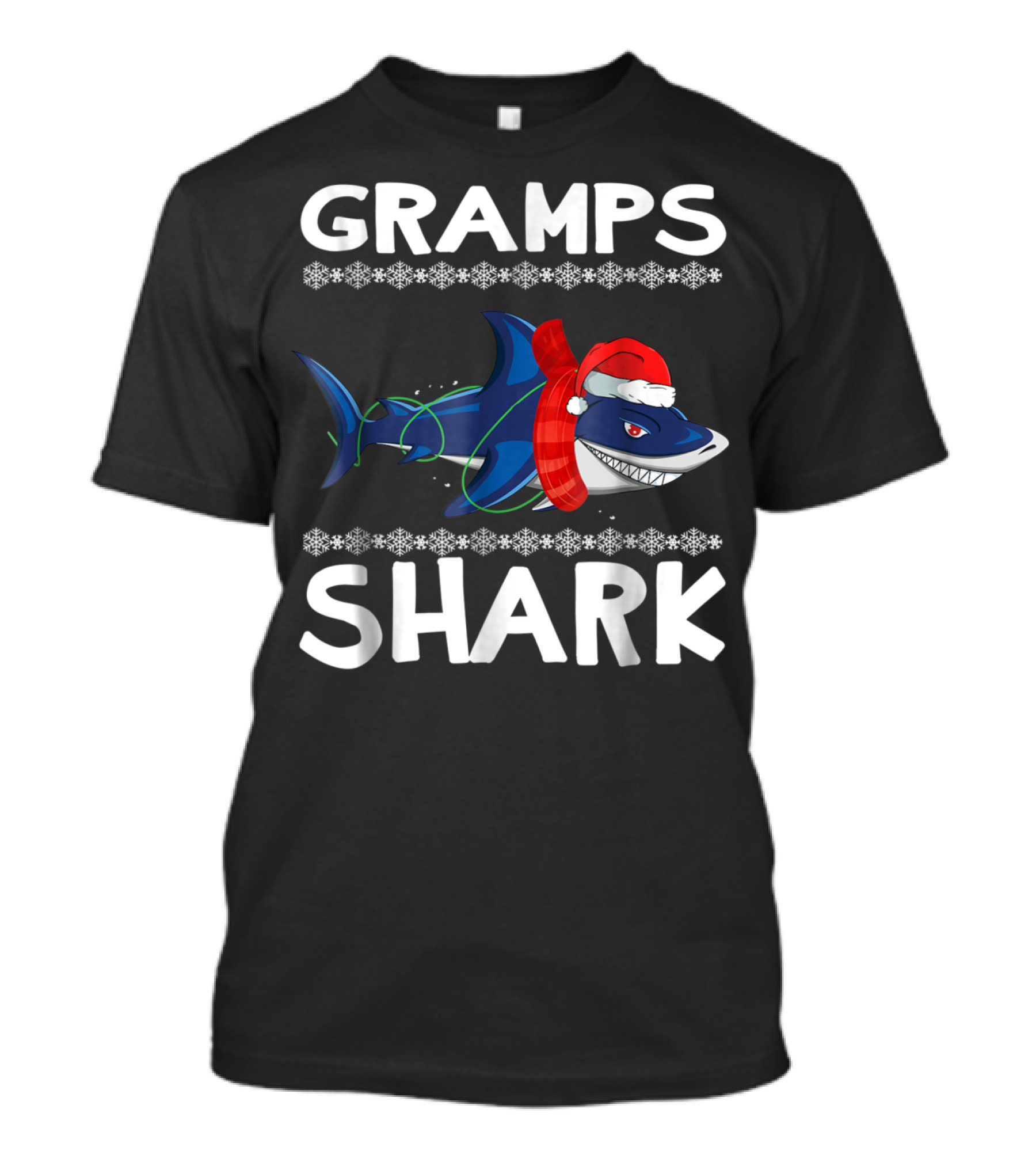 Gramps Shark Ugly Christmas Family Santa Hat And Scarf Snowflakes T-Shirt