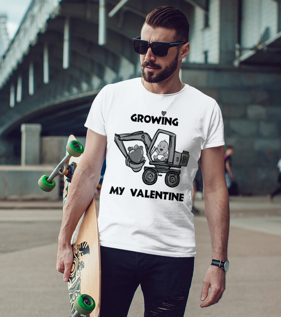 Growing My Valentine Heart Excavator Boys T-Shirt