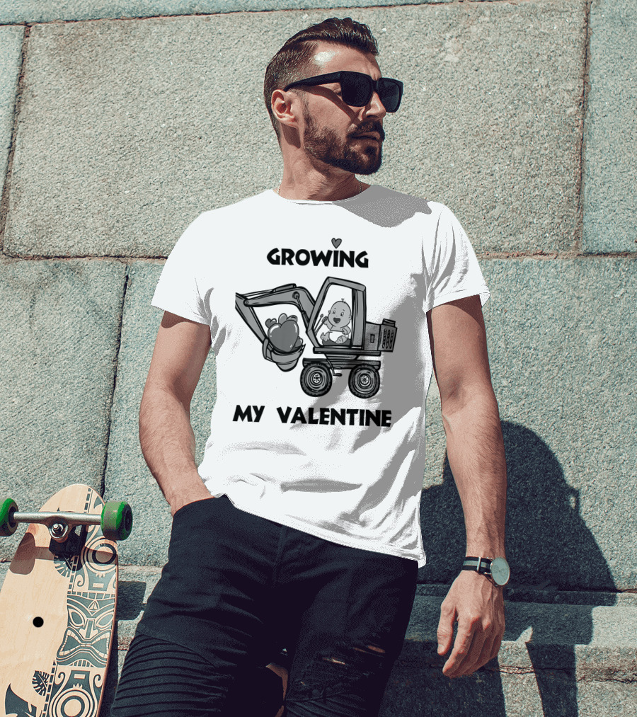 Growing My Valentine Heart Excavator Boys T-Shirt