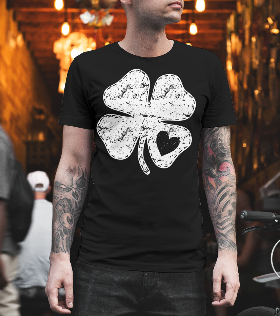 I Love Shamrock Heart St Patricks Day Four Leaf Clover Rustic Charm T-Shirt
