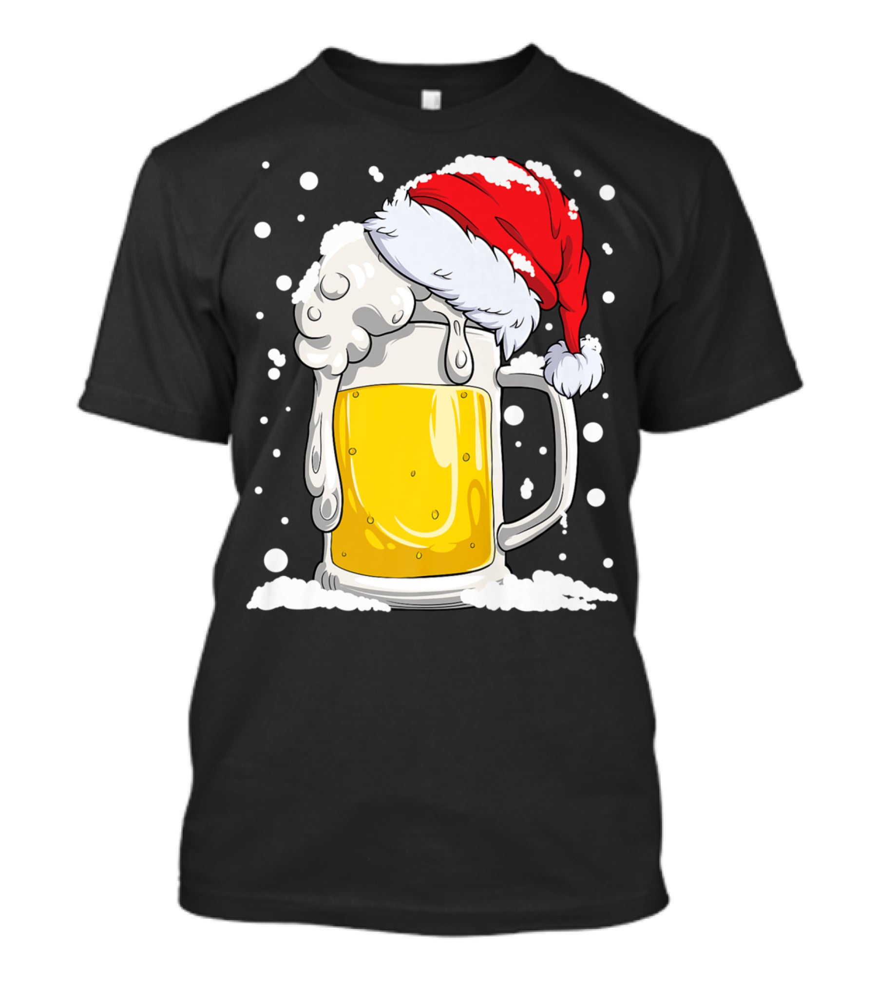 Beer Mug Wearing Santa Hat Surrounded By Snowflakes T-Shirt