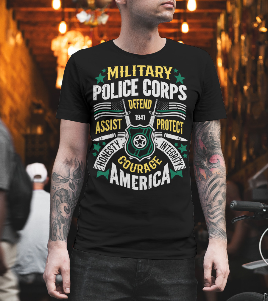 Military Police Corps Defend Assist Protect Honesty Courage Integrity America 1941 T-Shirt