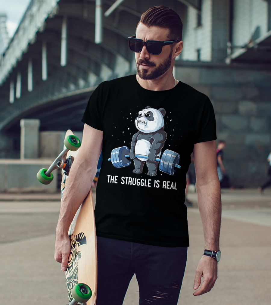 Panda The Struggle Is Real Deadlift Fitness Gym Men T-Shirt