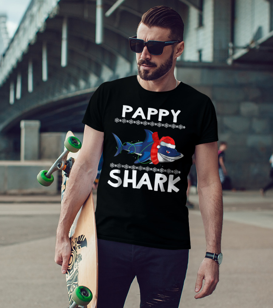 Pappy Shark Christmas Santa Hat Family Ugly T-Shirt