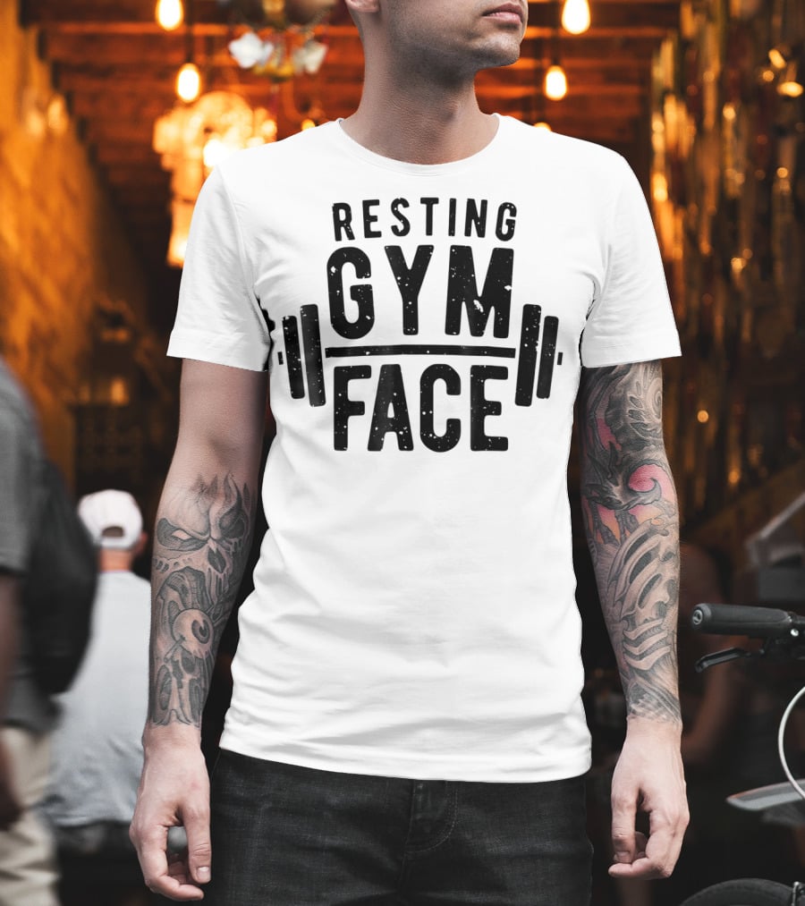 Resting Gym Face Fitness Funny Workout Barbell T-Shirt