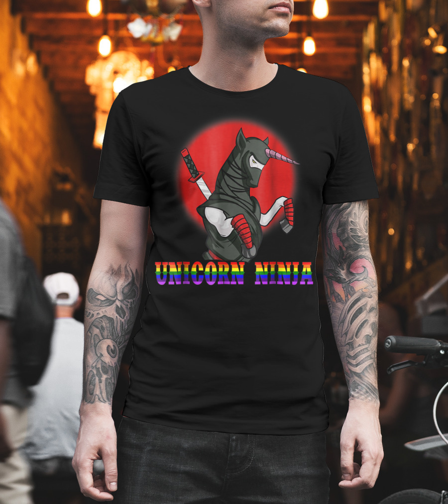 Unicorn Ninja Funny Cool Martial Arts Fighter Rainbow T-Shirt