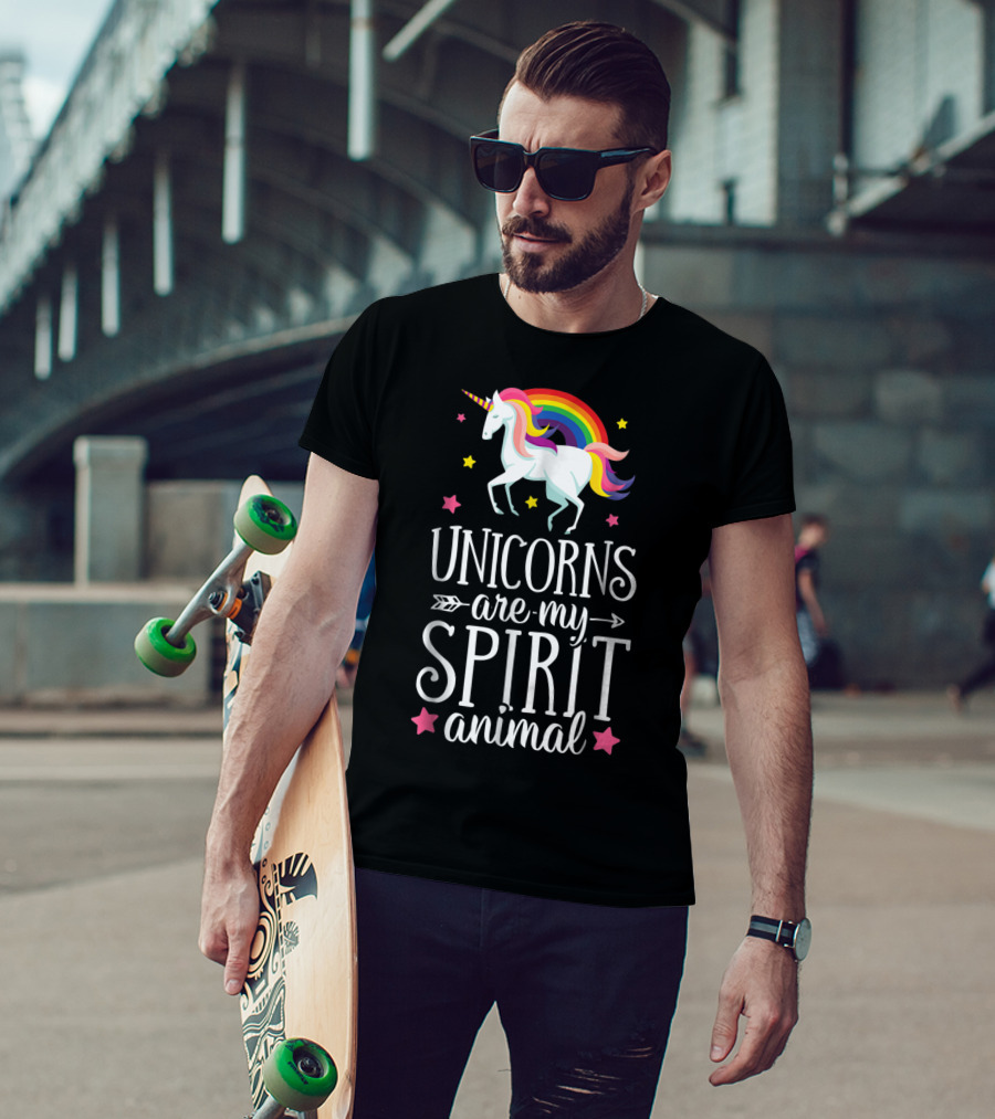 Unicorns Are My Spirit Animal Rainbow Stars Fantasy T-Shirt