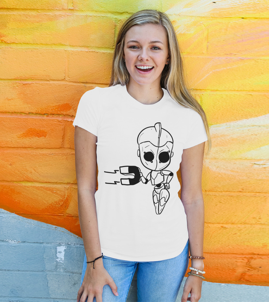 Valentines Couples Girl Her Him Girls Magnet Robot T-Shirt
