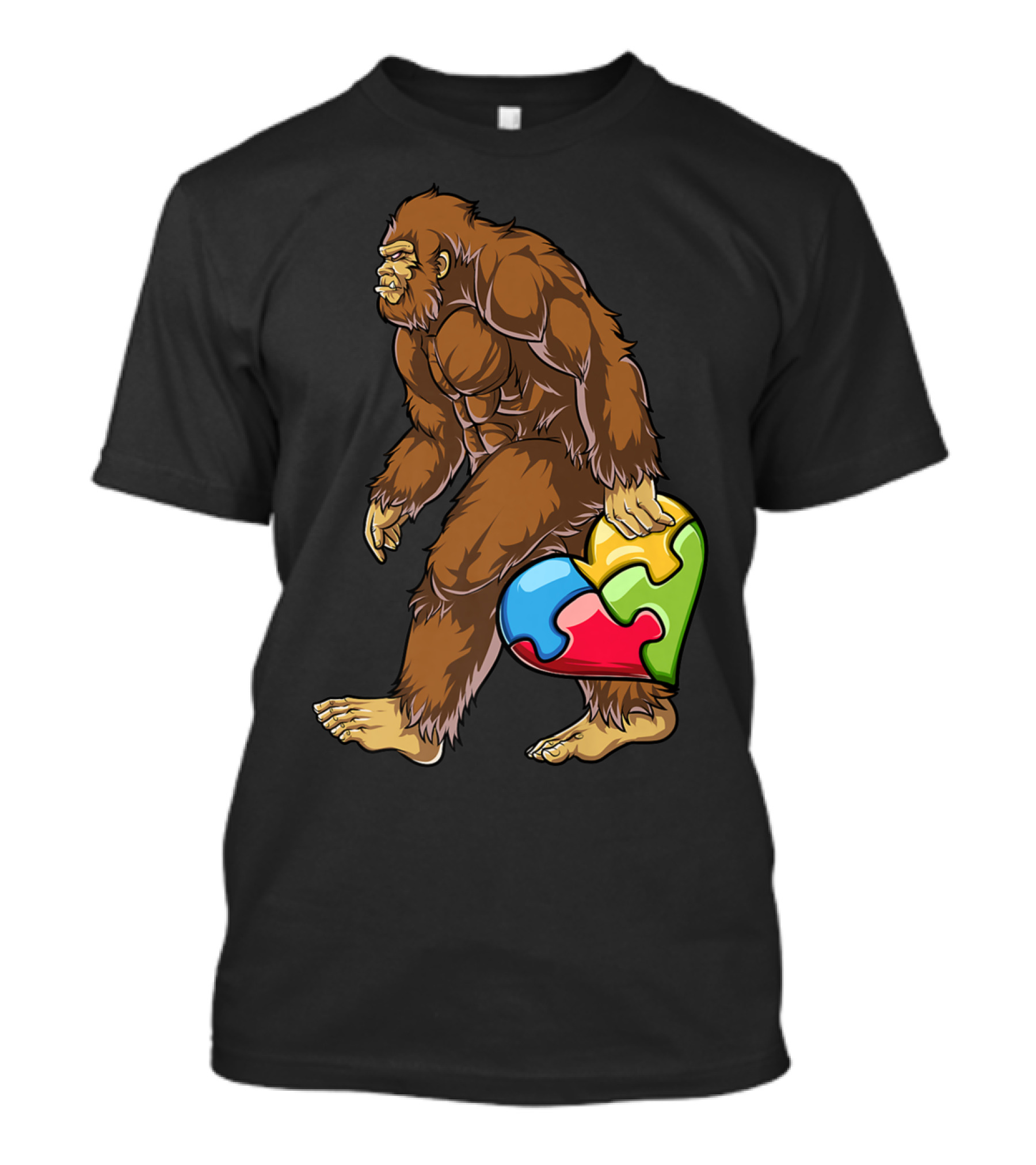 Bigfoot Holding Heart Puzzle Piece Autism Awareness Boys Men19 T-Shirt