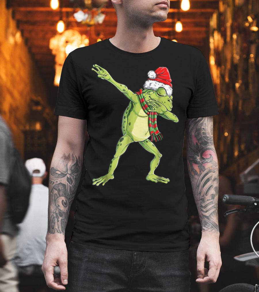 Christmas Dabbing Frog with Santa Hat and Scarf T-Shirt