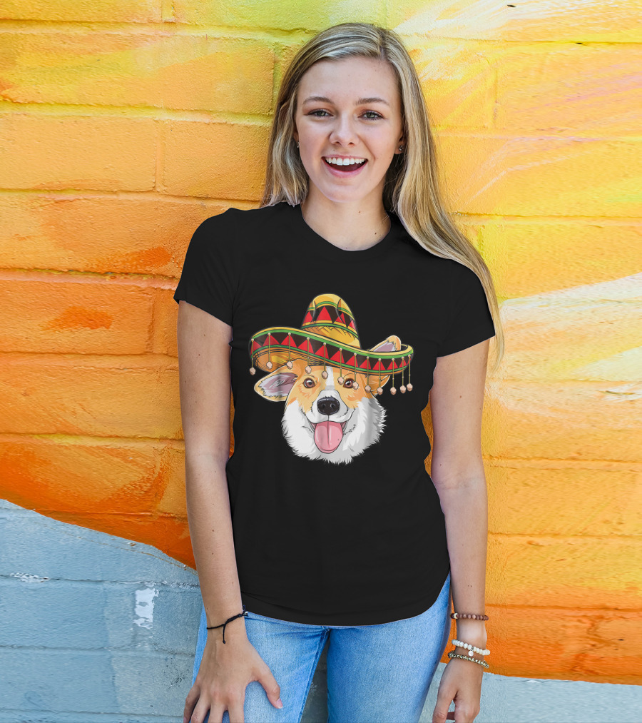 Cinco De Mayo Corgi Kids Boy Girl Sombrero Hat T-Shirt
