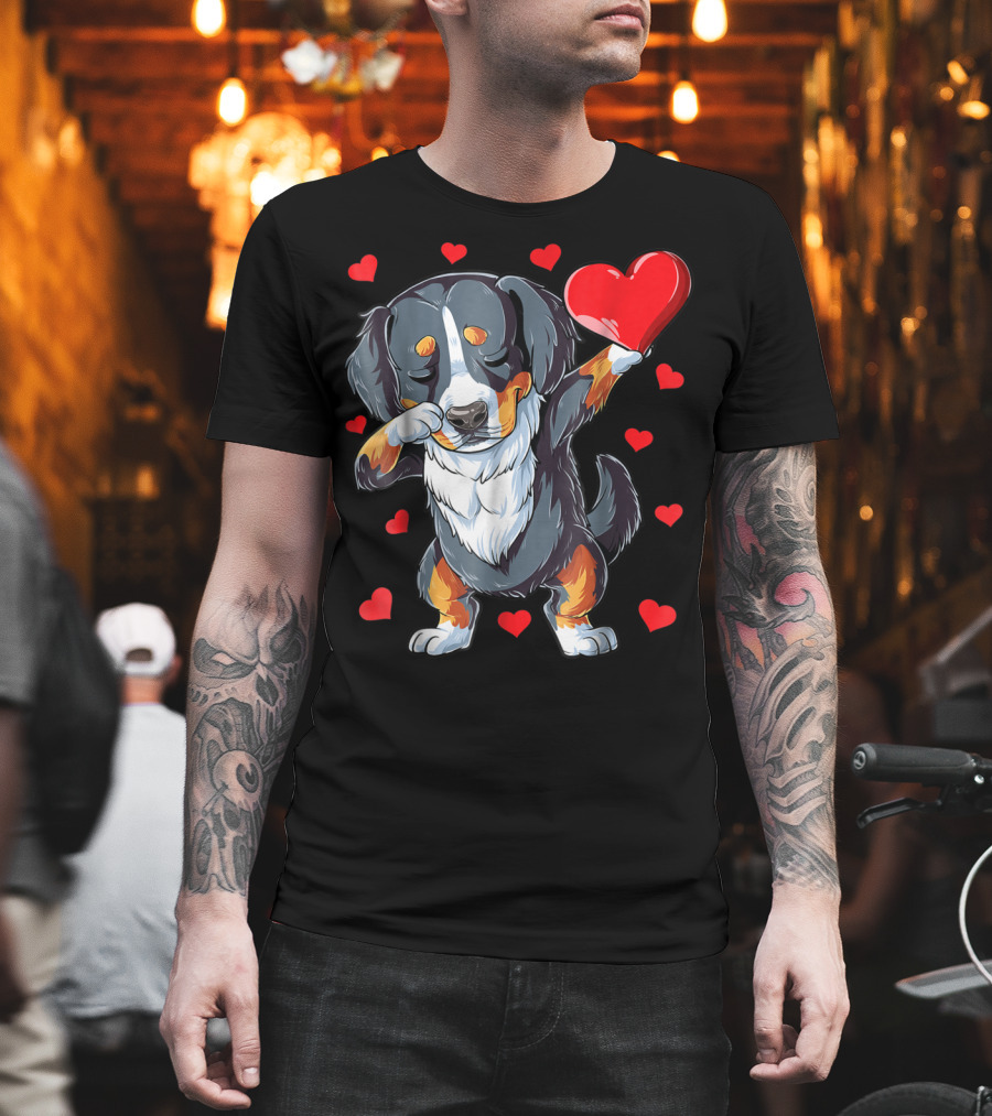 Bernese Mountain Dog Dabbing Heart Valentines Day Boys18 T-Shirt